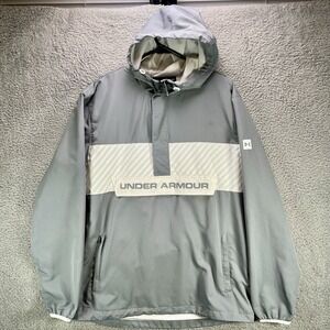 Under Armour Windbreaker Jacket Mens XL Gray Anorak Zip Up Pouch Pocket Hooded
